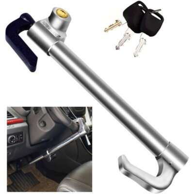 Steering Wheel Brake Lock Anti-Theft Car Clutch Pedal Lock Retractable w/ 3 Keys