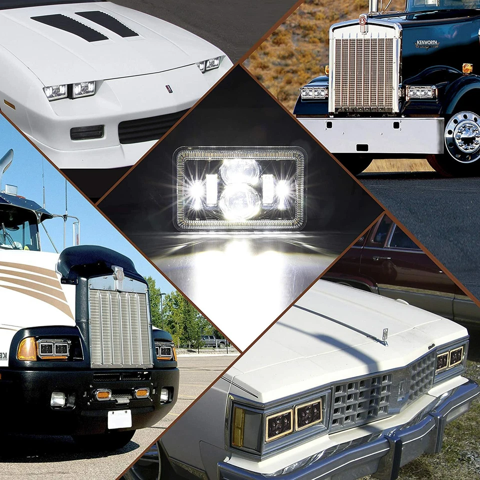 4pcs 4x6'' LED Headlights Hi/Lo w/DRL For Peterbilt 379 378 Freightliner FLD120 - Image 4 of 4