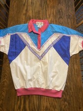 Vintage CASUAL ISLE Windbreaker Track Jacket Large Geometric Colorblock RARE 