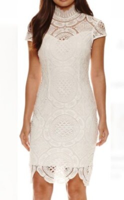 Bisou Bisou Michele Bohbot White Lace Dress High Neck Short Sleeve Size 2 | eBay Bisou Bisou Michele Bohbot White Lace Dress High Neck Short Sleeve Size 2 | eBay