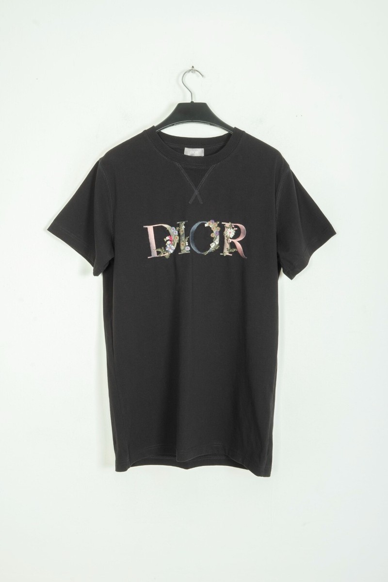 Men's Dior Floral Embroidered Black Tee T-Shirt Size M | eBay Men's Dior Floral Embroidered Black Tee T-Shirt Size M | eBay