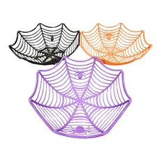 3 Spider Web Plastic Halloween Bowls Basket Treats Candy Snacks Asst Colors