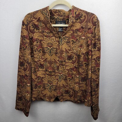 Requirements Zip Up Jacket Blazer Work Brown Red Tapestry Ladies Size Large