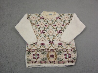 Vintage Honors Sweater Womens Medium Creme Floral Baroque Knit Chunky Flowers
