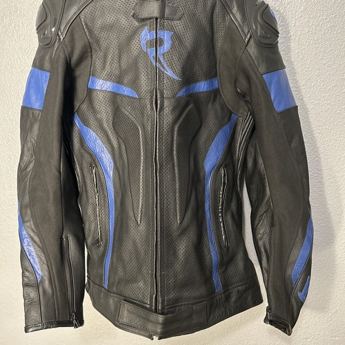 Raven Moto VELOX Motorcycle Armoured Custom Jacket Biker Black & Blue - Bild 4 von 22
