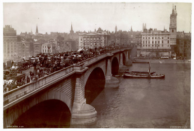 London, London Bridge, Animated View Vintage Print, Albendruck 19,5x2