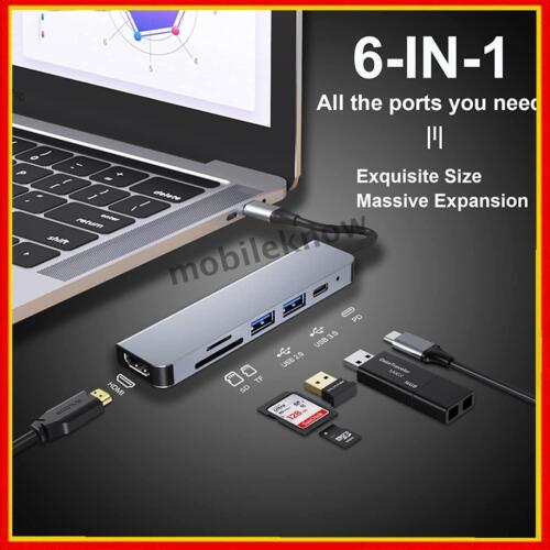 6 in 1 USB C Hub Adapter HDMI 4K USB 3.0 Micro SD for Mac HDTV Samsung Notebook - Picture 1 of 22