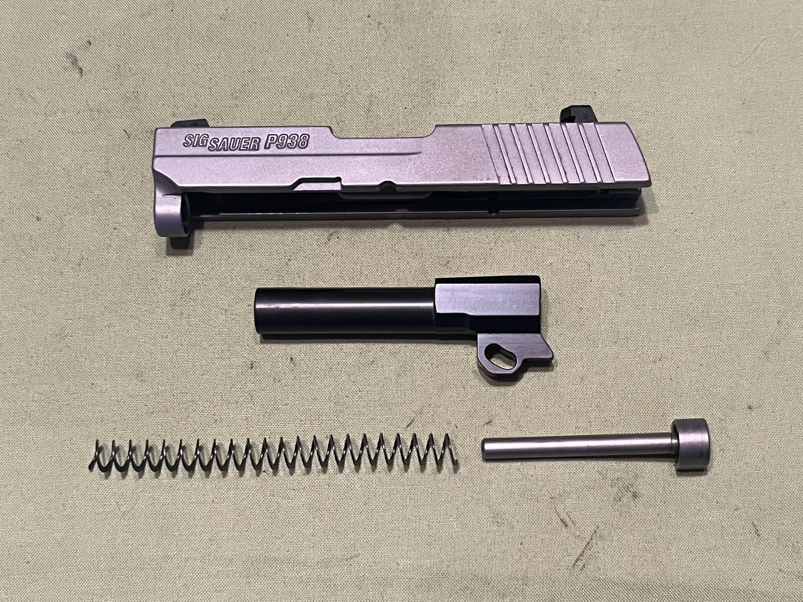 USED SIG SAUER P938 STAINLESS COMPLETE SLIDE BARREL GUIDE ROD 9MM NIGHT