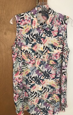 Primark womens sleeveless button down floral blouse shirt pockets size 8