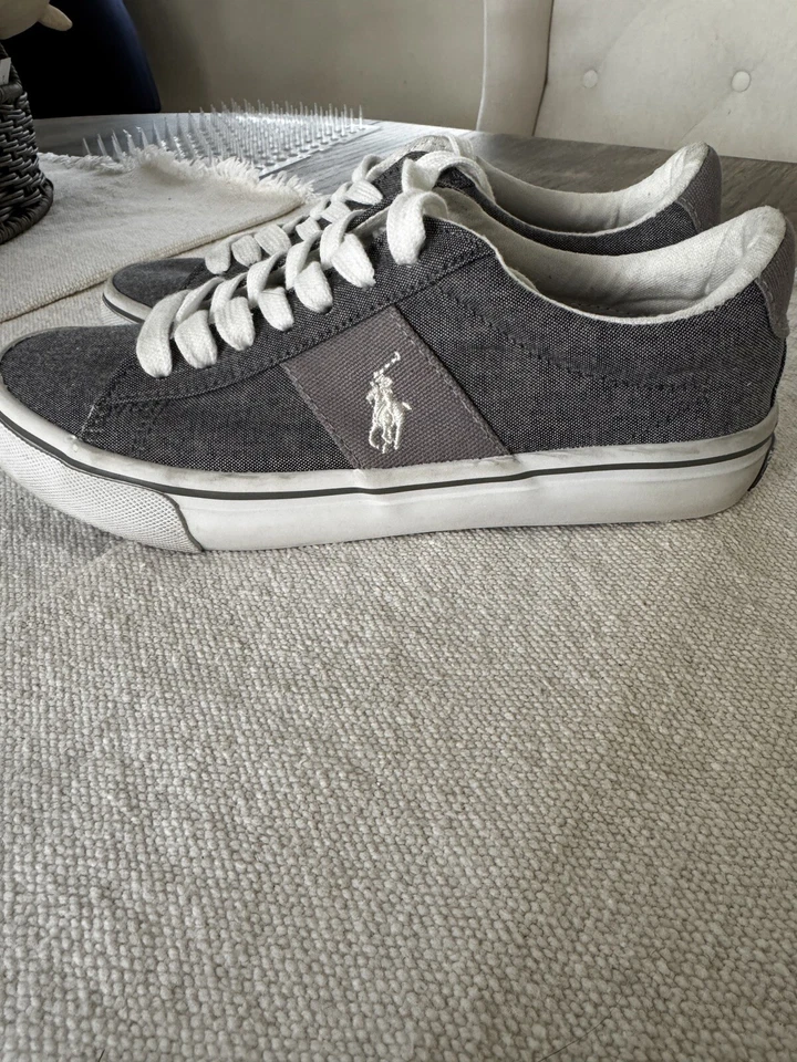 Polo Ralph Lauren Tenis Zapatos Unisex Niños Talla 3.5 Gris Lona Zapatillas con Cordones Foto 2 de 4