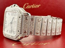 Cartier Santos Men's 40mm Large Model Steel Watch Roman Iced Out 10ct Diamonds 3