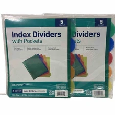 lot of 2 Wexford Index Dividers with Pockets Tabs 5 Multi Color School Office