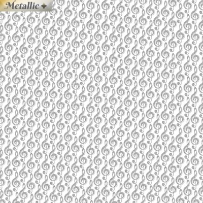 Metallic Mixers Fabric | Kanvas Studio Silver Music Treble Clef White | Yard