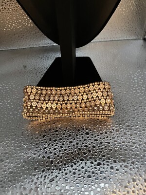 Vtg Premier Design Retro Star Crystal Stretch Gold Tone Bracelet 