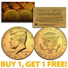 2025-D 24K GOLD Gilded JFK Kennedy Half Dollar Coin (D Mint) BUY 1 GET 1 FREE