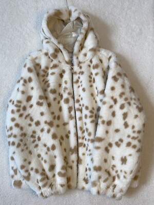 【 VINTAGE 】 Teddy Jacket Nine West Women faux fur Animal Print cheetah zip-up Teddy jacket