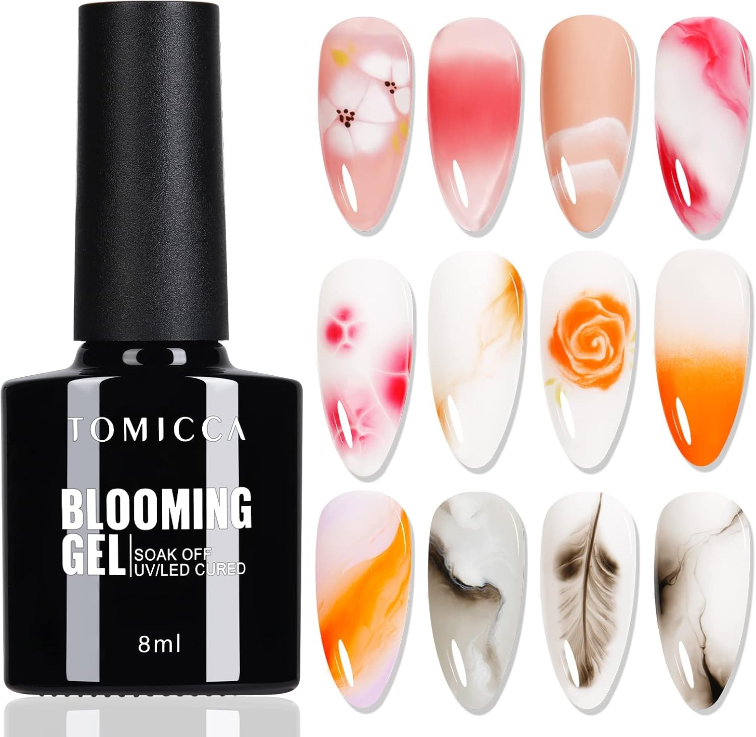 TOMICCA Clear Blooming Gel Nail Polish,Soak Off UV LED Blossom Gel Nail Polish