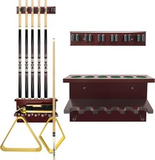 Hardwood Billiards Pool Cue Rack - Wall Mount Holder for 6 Cues, Sticks Stora...