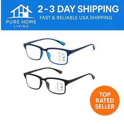 Elegant Multifocus Reading Glasses - 2 Pack Blue Light Blocking for Work & Home