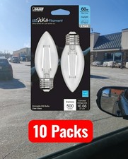 10 Feit White B10 E26 Medium Filament LED Bulb Daylight 60 Watt Equivalence