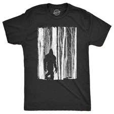 Mens Bigfoot In The Forest T Shirt Funny Sasquatch Outdoors Wild Joke Tee for