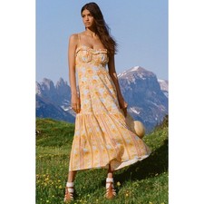 SPELL Strappy Maxi Enchanted Wood Dress in Orange Dandelion Floral Size Medium