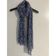Stile Benetton Italian silky scarf blue white floral 