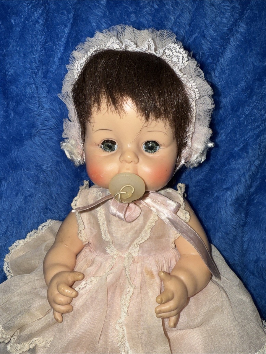 Vtg 1965 Madame Alexander Sweet Tears Baby Doll Pacifier, Bonnet