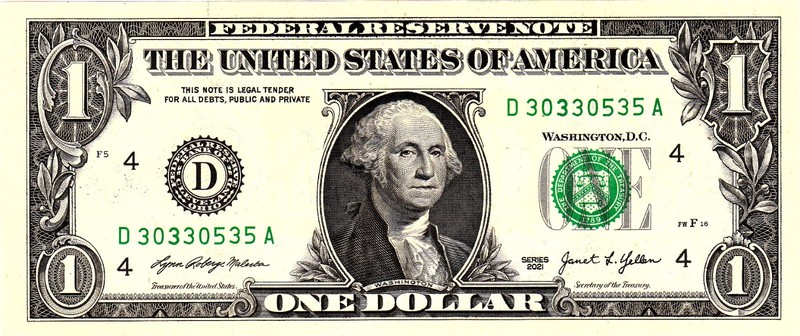$1 2021 Fancy Serial  Uncirulated CU D30330535A
