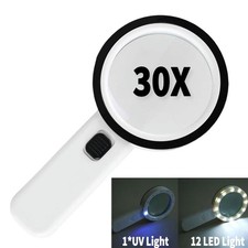 30X Jumbo Handheld Magnifying Glass w/ 12 Bright LED Light Illuminated Magnifier