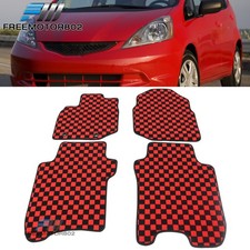 Fits 2009-2013 Honda Fit Front Rear Checkered Carpets Car Floor Mats Black Red Fits 2009-2013 Honda Fit Front Rear Checkered Carpets Car Floor Mats Black Red
