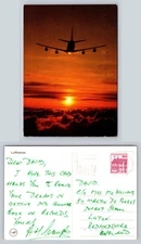 Lufthansa Postcard Airplane Sunset Clouds Airline Aviation Collectible Art