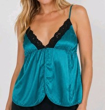 VTG Nancy King Lingerie Vintage Baby Doll Top Cami Sleepwear USA Green Medium M