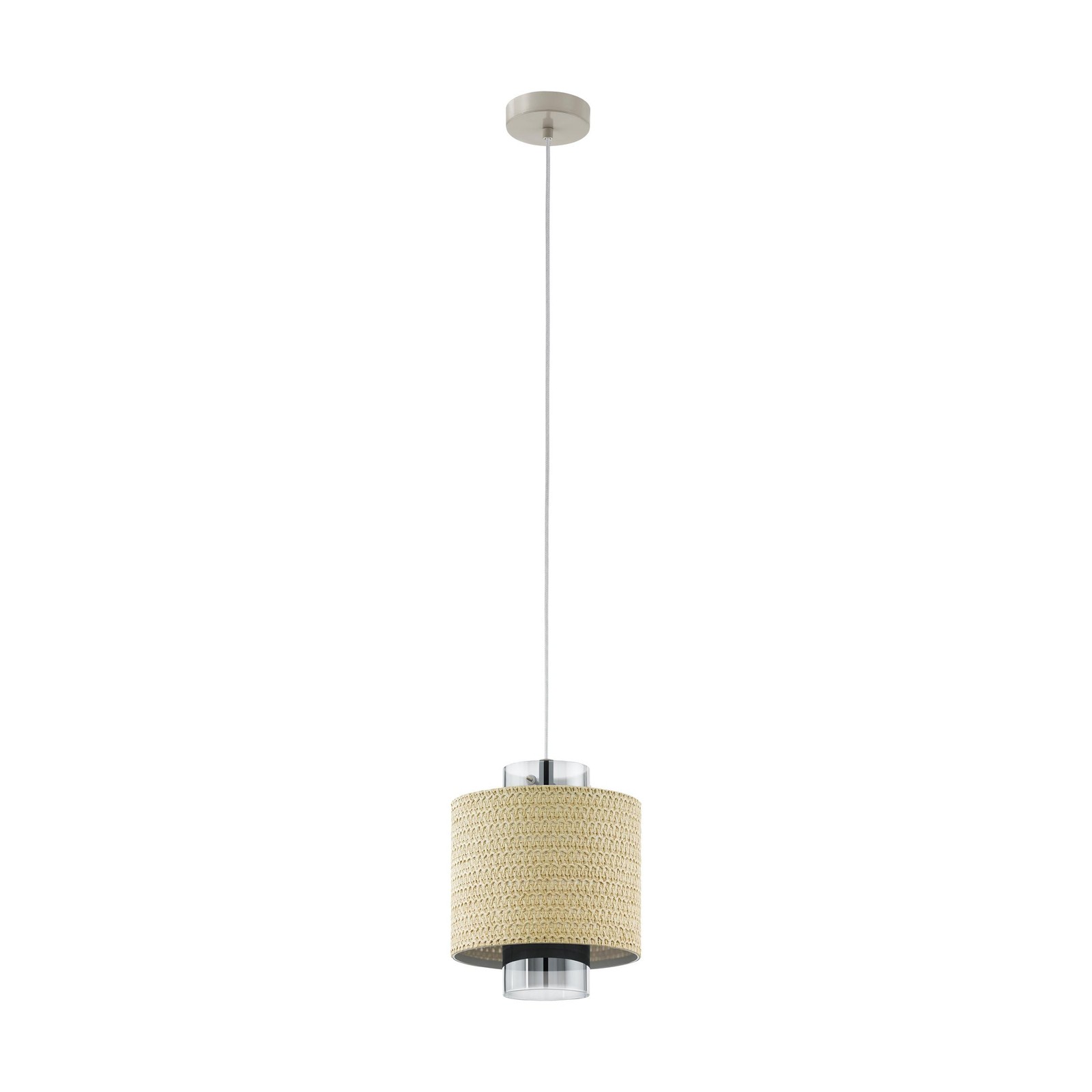 Suspension Mediouna en osier beige et verre fumé pour salon vintage