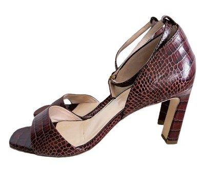 Högl burgundy leather heeled sandals with crocodile print, size 38