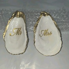 Mr And Mrs Oyster Shell Wedding Gift Bathroom Ring Trinket Holder Beach Or Ocean