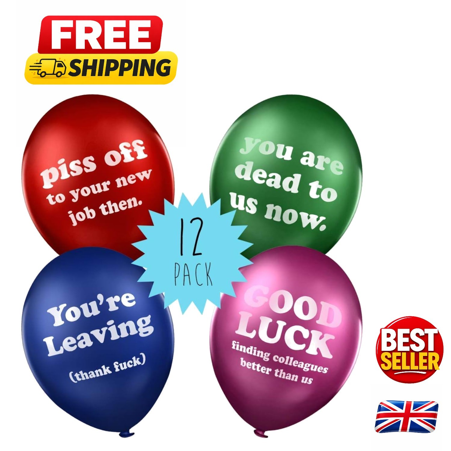 Funny Rude Balloons – 12-Pack of -Degradable Leaving Gifts for Colleagues