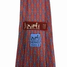 Hermes Men's Tie Equestrian Stirrups Red/Blue Silk 7212 UA 3.25" (W) x 56.5" (L)