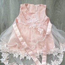 Girls 12M Pink/White Lace Tulle Fit Flare Sleeveless Party Dress Knee