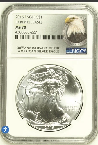 2016 American Silver Eagle NGC MS70 Early Releases 30th Anniversary $1 Coin
