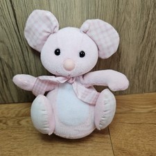 Vintage Mothercare Small Pink Mouse Squeaky Soft Plush Toy Gingham Bow Squeaker