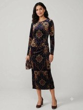 Loft Black Velvet Geometric Print Maxi Dress Sz 4 BNWT