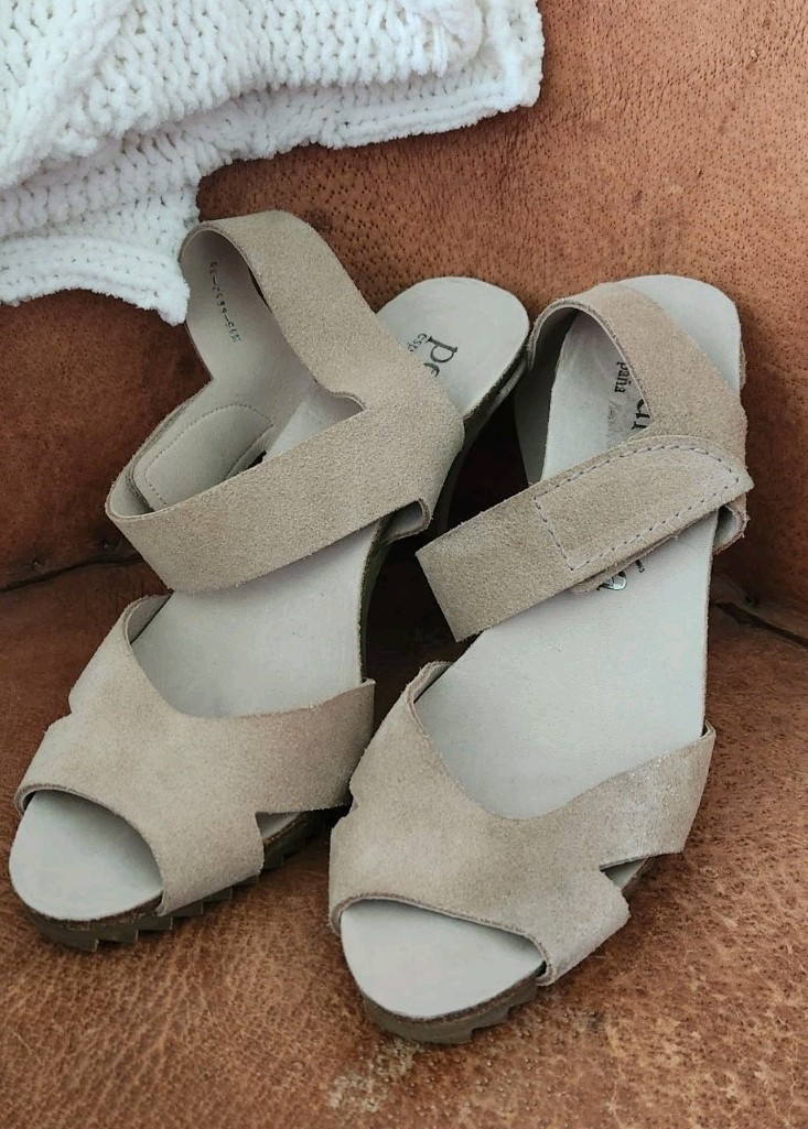 SAOLA Scarpe sandali Pedro Garcia beige scamosciati alla caviglia tacco 3 5" 39 misura 9 suola a strappo