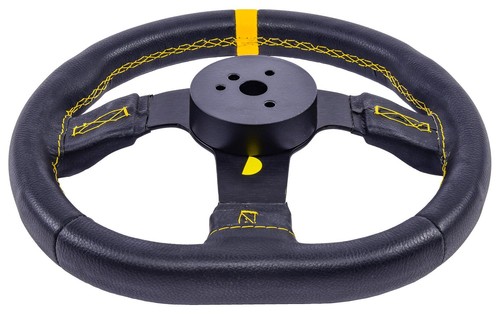 JEGS 70437 Premium Racing Steering Wheel, Black 3-Spoke with Black Wrap [13 in. - Imagen 5 de 6