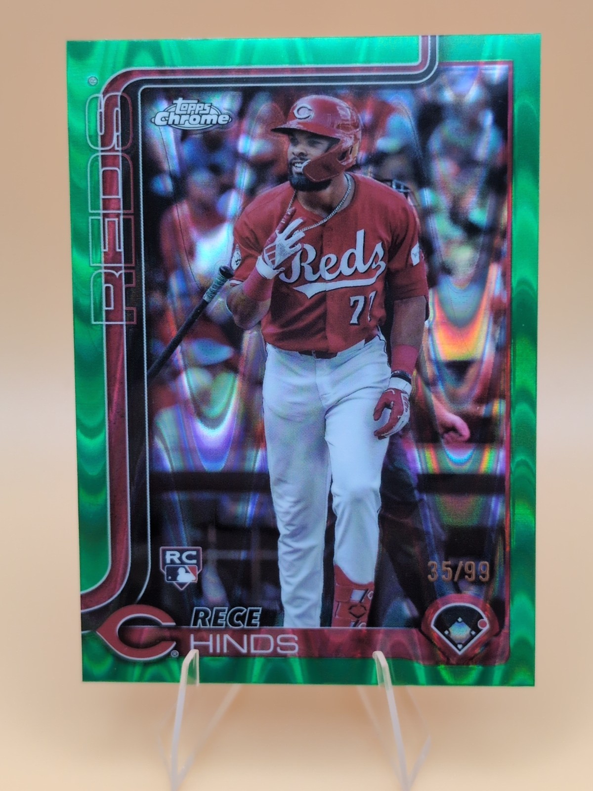 2025 Topps Chrome - Rece Hinds #253 Green RayWave Refractor /99 (RC)