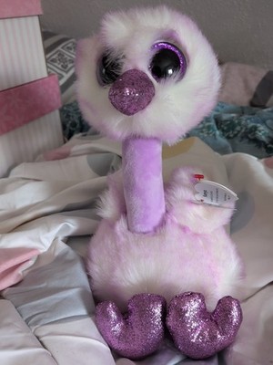 Stofftier Kuscheltier TY Beanie Boo 24 cm großer Vogel Strauß mit Glitzerdetails