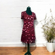 CITYLIFE Burgundy Floral Rose Print Lined Shift Tea Dress 12 40