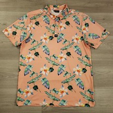 Bad Birdie Polo Shirt Men's Medium Orange Multicolor Floral Stretch Performance