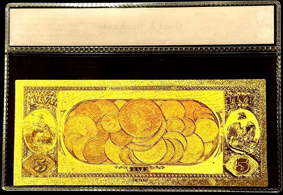 1870 $5 BILL UNITED STATES 24K GOLD BANKNOTE IN PROTECTIVE SLEEVE COA - Image 2 of 4