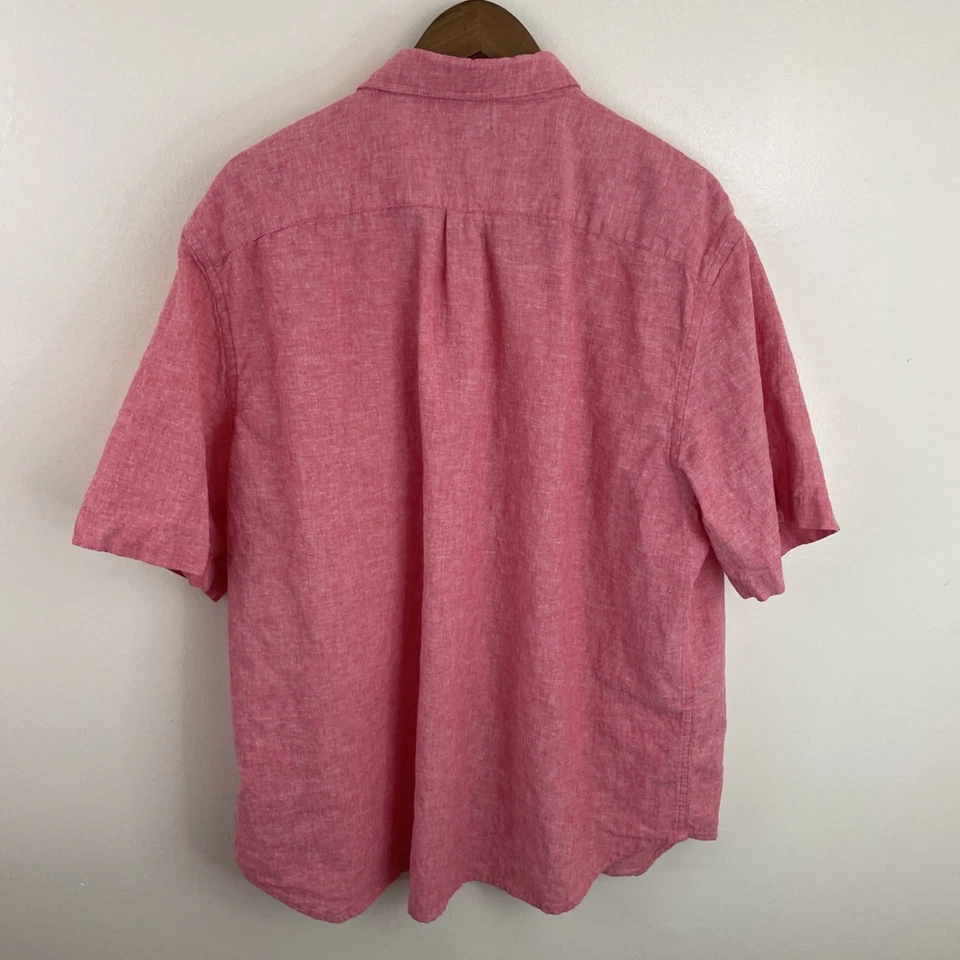 Camisa Antigua Azul Marino Mezcla de Lino Para Hombres 2XL XXL Delgada Roja/Rosa Manga Corta Con Botones Foto 2 de 4